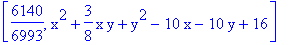 [6140/6993, x^2+3/8*x*y+y^2-10*x-10*y+16]